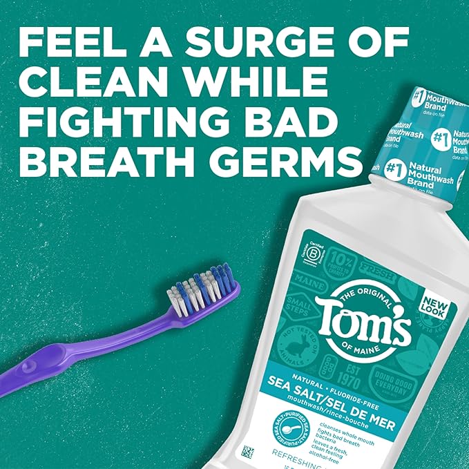 Tom's of Maine Sea Salt Natural Alcohol-Free Mouthwash, Refreshing Mint, 16 Fl Oz (Pack of 3)