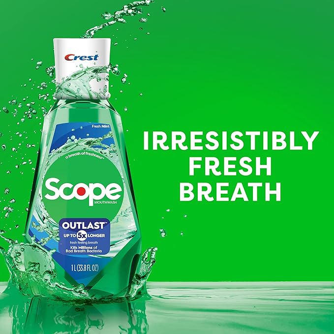 Crest Scope Outlast Mouthwash, Fresh Mint, 1L