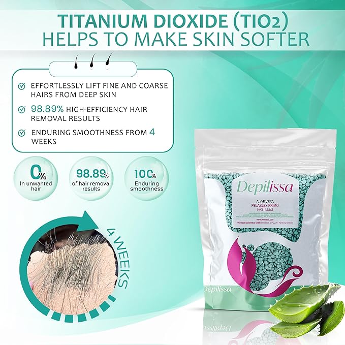 Aloe Vera TIO2 Wax Beads for Hair Removal, 14.1 oz No Strips needed Suitable for All Skin Types Face Armpits Arms Legs Bikini Area and Brazilian Waxing Full Body Hair Removal