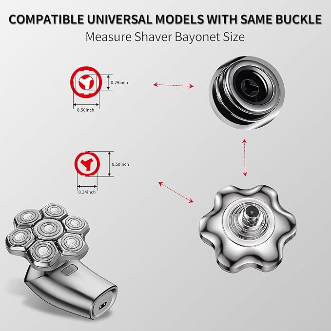 Magnetic Head Shaver Replacement Heads 7 Double Ring Waterproof Rotary Razor Blades for Bald Men Compatible with freebird wyklaus shpavver & Other Brands(silverm7)