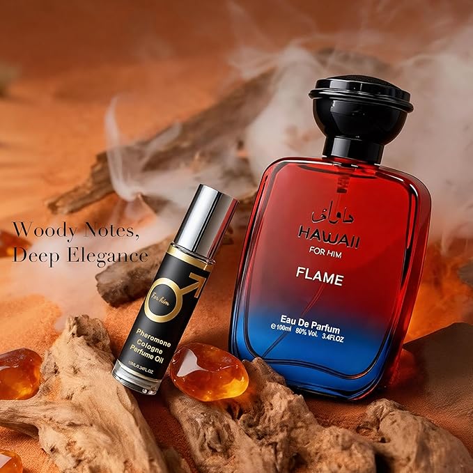Men’s Eau de Parfum for Men Modern Woody Fresh Scent Cologne for Men|3.4 Fl Oz (100 ml)|Hawall For Him Flame Pheromone