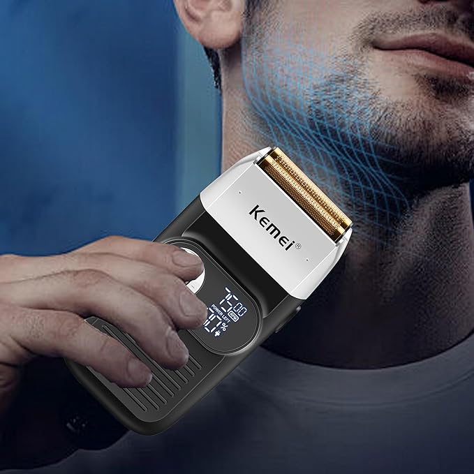 KEMEI 2-in-1 Men's Electric Shaver, Cordless Rechargeable Bald Trimmer with LED Display