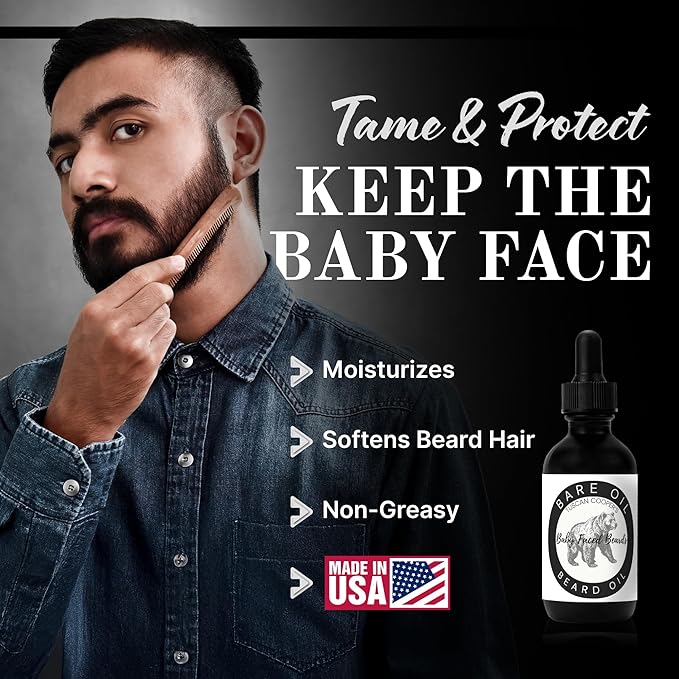Tuscan Cooper's Baby Faced Beards Oil for Men - Hydrating, Nourishing, Natural Beard Softener and Conditioner for All Hair Types. Coconut, Jojoba, and Sweet Almond Moisture - Bare Unscented