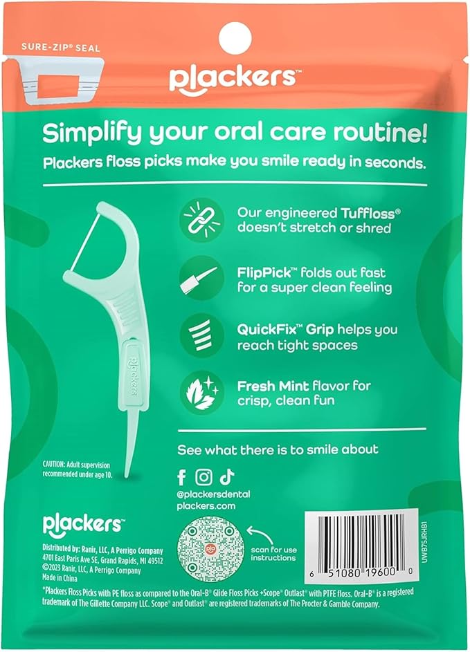 Plackers Micro Mint Dental Floss Picks, 90 Count (Pack of 3)