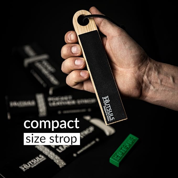 Hutsuls Pocket Knife Strop Kit - Get Razor-Sharp Edges with Pocket Leather Strop for Knife Sharpening, Easy to Use Knife Stropping Kit with Stropping Compound, Stropping Leather Sharpening Strop Block