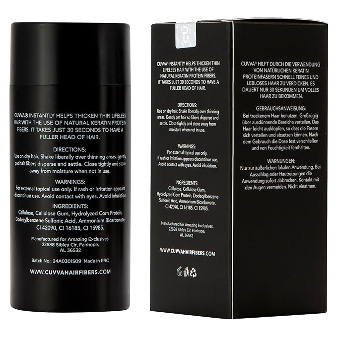 CUVVA Hair Building Fibers (30g) - Instantly Fill in Fine and Thinning Hair to Create a Thicker, Fuller Look - 13 Different Shades for Men & Women - Dark Auburn