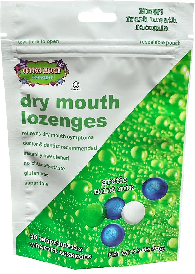 Cotton Mouth Lozenges Dry Mouth Relief Mint Mix 3.3 Ounce Bag (1 Bag) | Freshens Breath & Increases Saliva Production, Sugar Free, Gluten Free, Delicious Mint Flavor, Individually Wrapped, 30 Ct