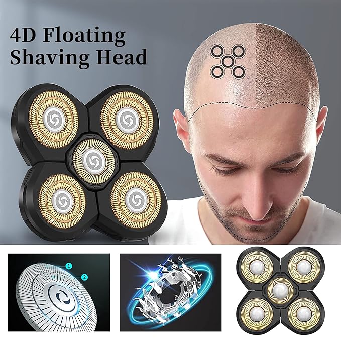 Roziapro Replacement Shaver Head Blade Cutters 5D Floating Shaving Waterproof Electric Razor (Gold)