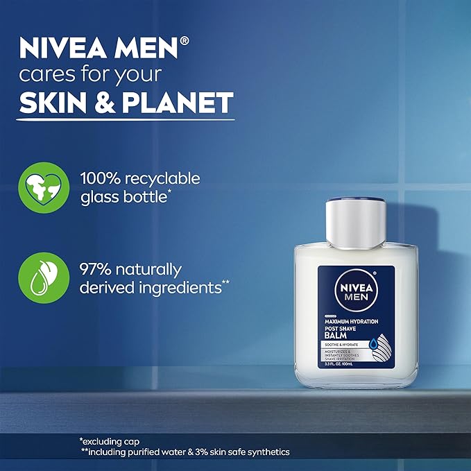 NIVEA MEN Maximum Hydration Post Shave Balm, With Provitamin B5 and Aloe Vera, Proves 3X Hydration Effect, 3.3 Fl Oz Bottle, Pack of 3