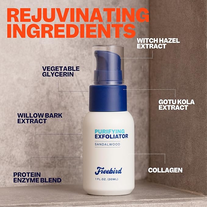 Freebird Salicylic Acid Face Exfoliator & Cleanser for Men, Helps to Gently Unclog Pores, Smooth & Purify Skin, Prepares Skin for Close Shave, Safe for Sensitive Skin, Paraben-Free, 30 mL