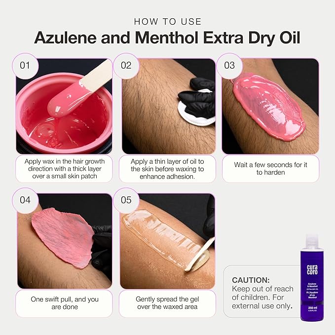 Curacoro Azulene & Menthol Extra Dry Oil for Pre-Post Wax Care | Hydrate, Soothe, Refresh Skin Before-After Waxing, Fast-Absorbing Formula