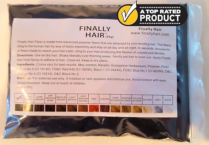 Hair Building Fibers 25 Grams Refill Your Existing Bottle. Highest Grade Fiber By Finally Hair (Dark Salt & Pepper - Very Dark Brown/black with a Touch of White Special Formula)