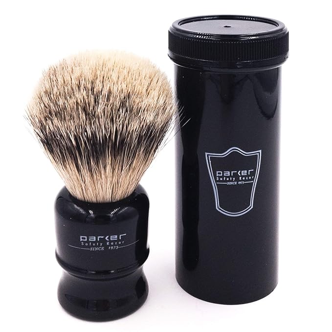 Parker,100% Silvertip Travel Shave Brush with Case, Black - Also Great for Everyday Use!