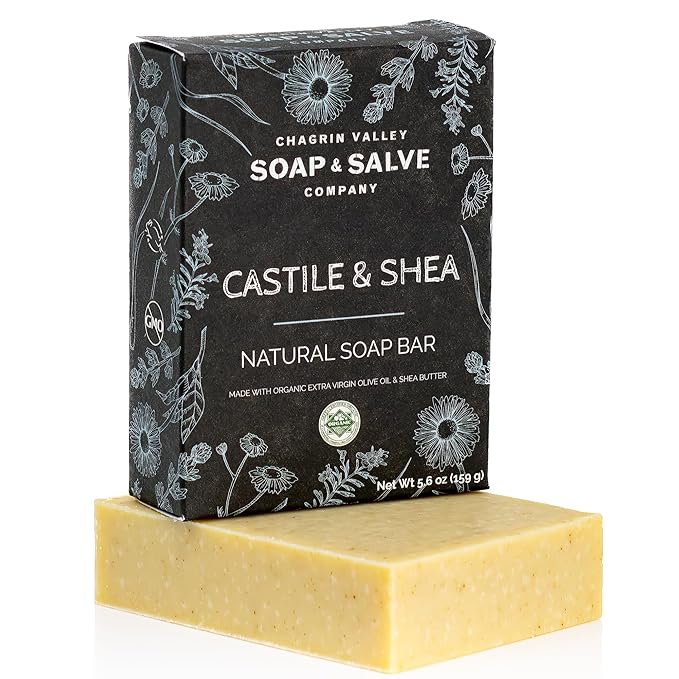 Chagrin Valley Natural Soap Bar - Organic Castile & Shea Butter - For Sensitive Skin and Itchy Skin Relief - Large 5.6 oz Unscented Bar Soap For Women and Men