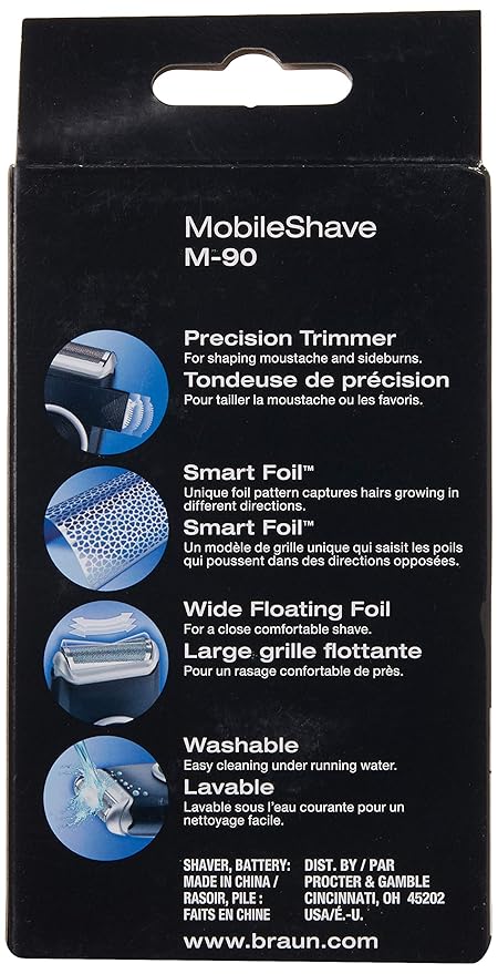 Braun Electric Razor for Men, M90 Mobile Electric Shaver, Precision Trimmer, Washable