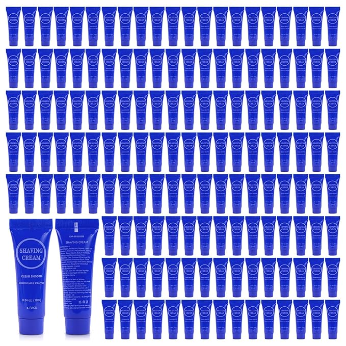 Disposable Shaving Cream for Men, Small Bottle Individually Wrapped Mini Shave Cream in Bulk, Travel Size Toiletries Amenities Vacation for Hotel, Shelter/Homeless/Nursing/Charity 0.34oz (Pack of 200)