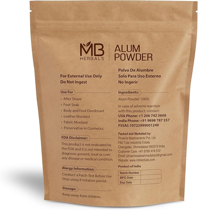 MB Herbals Alum Powder 100 Gram (3.5 oz) | Deodorant | After Shave | Leather Fabric and Paper Mordant | External Use Only