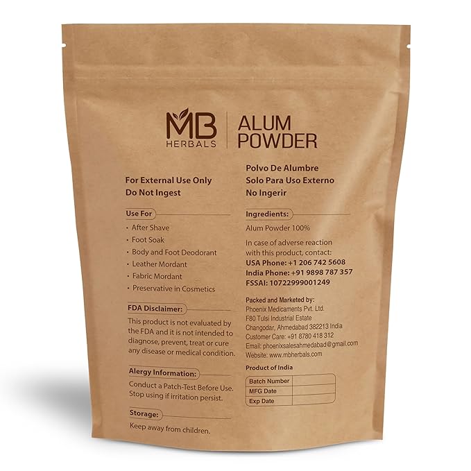 MB Herbals Alum Powder 8 oz / 0.5 lb / 227g | Deodorant | After Shave | Leather Fabric and Paper Mordant | Do Not Ingest | External Use Only