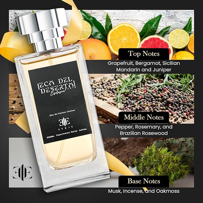 Eco del Deserto Men's Cologne Eau De Parfum 3.4 Fl Oz - Rugged & Adventurous Desert Essence - Long-Lasting Fragrance for Men