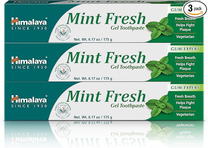 Himalaya Mint Fresh Gel Toothpaste, Fluoride Free to Reduce Plaque & Brighten Teeth, 6.17 oz, 3 Pack