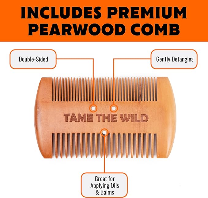 TAME The Wild Beard Brush and Beard Straightener for Men - Ionic Heated Comb with 3 Adjustable Temps - Wooden Beard Comb for Grooming - Anti-Scald Safety - for All Hair Types (Pack of 2)