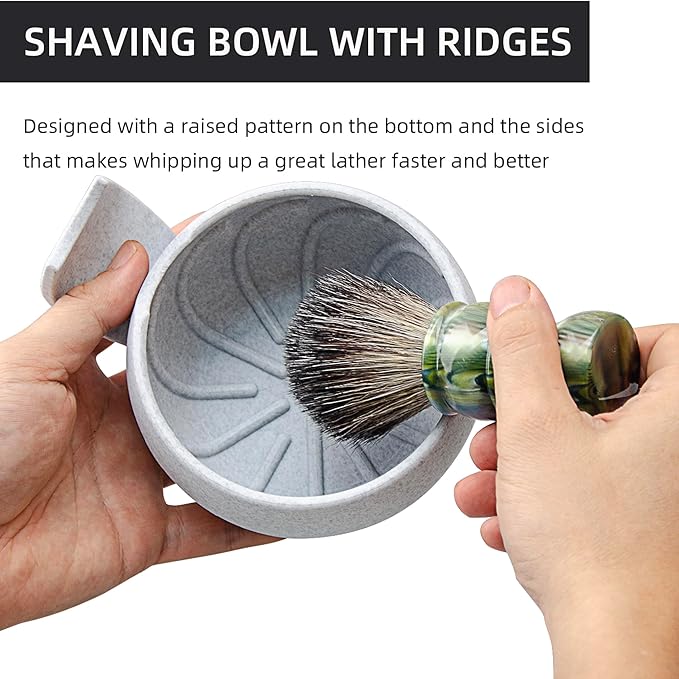 Grandslam Shaving Soap Bowl Kit For Men, Shaving Brush and Bowl, Shaving Bowl with Ridges, Shaving Mug with Brush Stand, Shaving Soap Bowl with Knob Handle, Great for Traveling and Use at Home