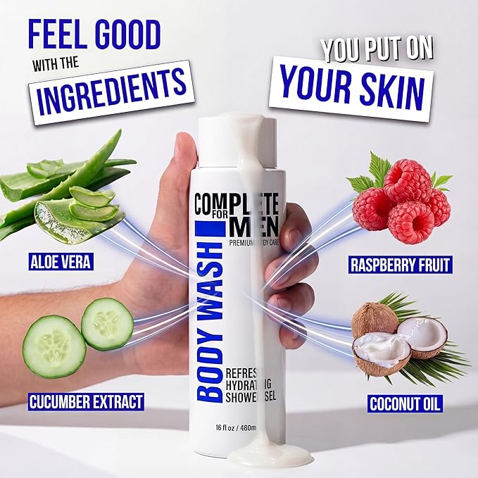 Hydrating Shower Gel for Men: Sulfate-Free Mens Body Wash, Natural Shower Gel - Moisturizing Body Wash for All Skin Types, Soap & Body Cleansers, Bath Gel for Dry Skin