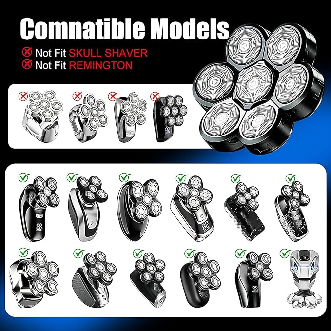 7 Head Shaver Replacement Heads for Freebird Shaver Bald Men, Head Shavers for Men,Shaver Replacement Blades for Rotary Shavers (Black/3count)