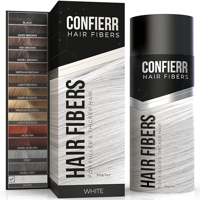 Hair Fibers for Men & Women (30 Grams, White), Fill In Fine or Thinning Hair, Instantly Thicker, Fuller Looking Hair