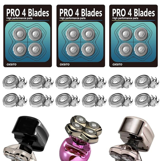 12 Pack Pro 4 Head Replacement Blades for Head Razors Gold PRO, Silver PRO, Platinum PRO… Series, Precision Replacement Blades for Head, Face, and Body Grooming.(12Pack, 3Set)