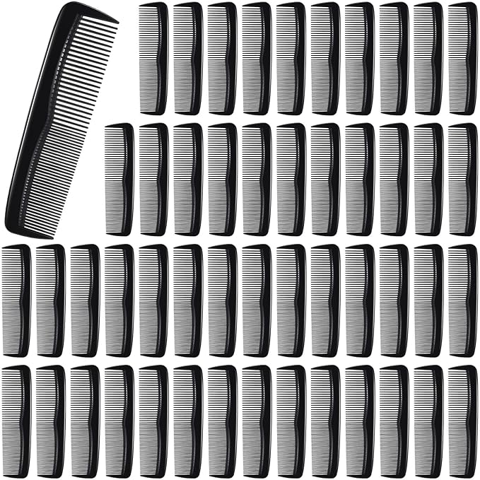 50 Pcs Pocket Combs for Men 5 Inch Cutting with Wide and Fine Teeth Plastic Professional Barber Haircut Small Anti Static Combs for Women Grooming Accessories for Beard(Black)
