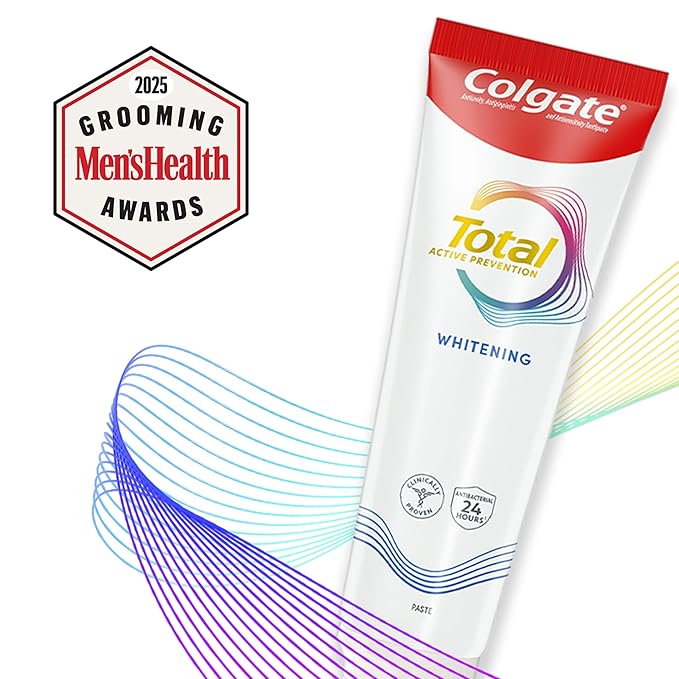 Colgate Total Whitening Toothpaste Paste, 5.1 oz, 2 Pack, Fluoride Antibacterial for Plaque, Gingivitis, Sensitivity, Stain Removal, Clinically Proven, Mint