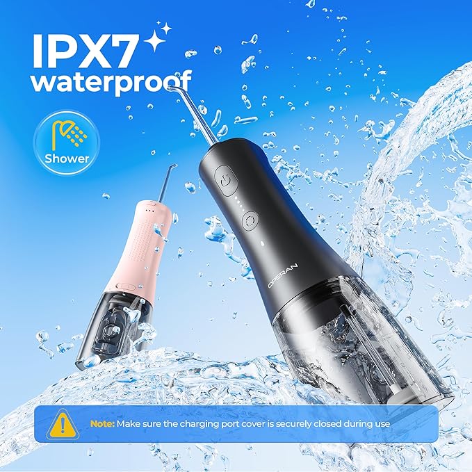 Operan 300ml Cordless Water Dental Flosser, Portable Water Flossers for Teeth, 4 Pulse Modes IPX7 Waterproof Oral Irrigator with 4 Tips, 21 Days Runtime for Travel, Home, Braces, Gum Care, Black+1Pack