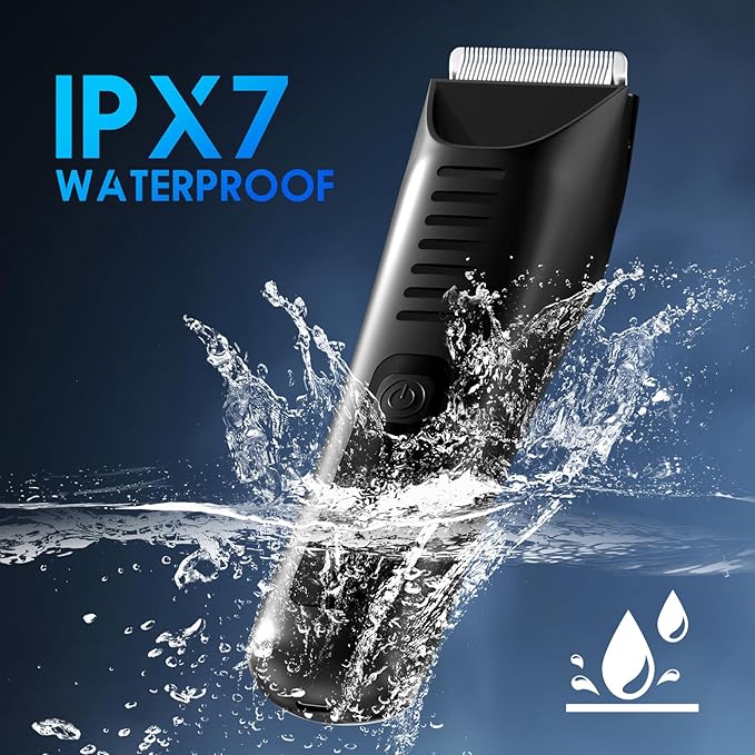 Electric Body Hair Trimmer - IPX7 Waterproof Trimmer for Men with LED Light, Wet/Dry Groomer, USB-C Rechargeable- Men's Pubic, Groin and Body Shave,Balls & Sensitive Skin Safe-Christmas Gifts for Men