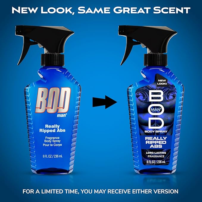 BOD man Fragrance Body Spray, Really Ripped Abs, 8 fl oz (Pack of 2)