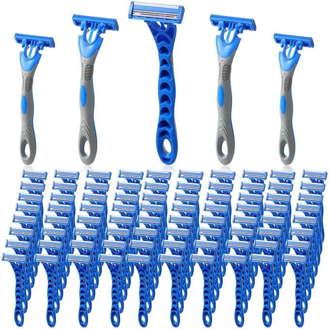 80 Pcs Three Blade Disposable Razors for Men Bulk Men's 3 Blade Disposable Head Sensitive Skin Razor for Comfortable Shave