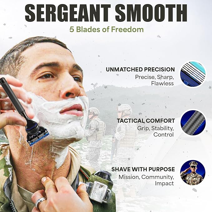 Duty & Dapper | Sergeant Smooth 5 Blade Razor With Lubricating Strip and Exfoliating Strip | Heavy Duty Tough Military Grade Shaving Razors and Accessories For Men
