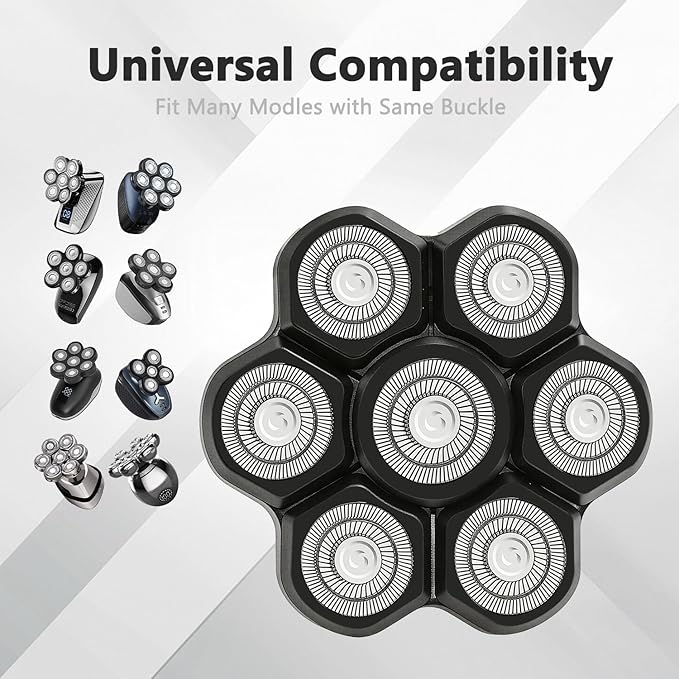 7D Blades Head Shaver Replacement Heads, Universal 7 Blade Floating Heads for Electric Rotary Razor, Replacement Head for Men with Brush