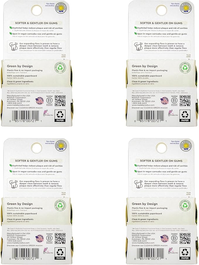 Radius Clove Cardamom Dental Floss 55 Yards Vegan & Non-Toxic Oral Care Boost & Designed to Help Fight Plaque Clear - Pack of 4