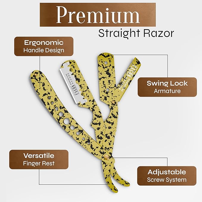Facón Straight Razors for Men - Professional Barber Straight Edge Razor Kit with 100 Blades, Classic Stainless Steel Barbero Shaver for a Smooth & Precise Shave, Premium Barber Razor for Men's Shaving
