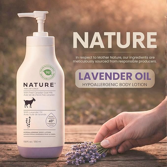 Nature by Canus Lavender Goat Milk Body Lotion, 11.8 oz - Creamy Moisturizer for Sensitive, Dry Skin, Rich in Vitamins A, B3, Zinc & Selenium