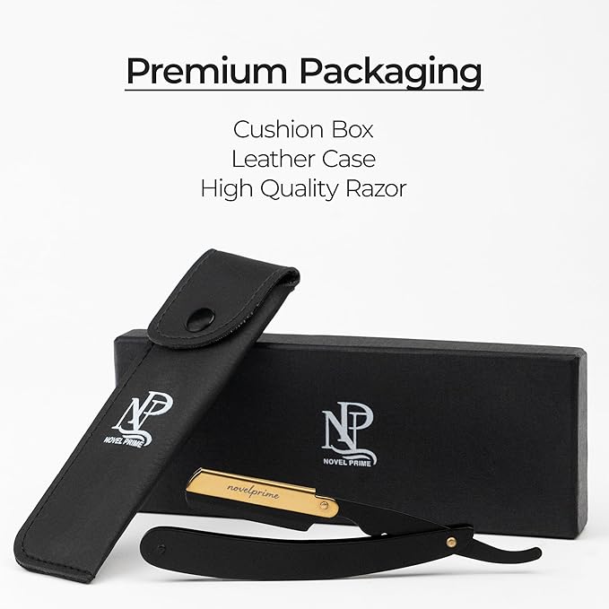 Novel Prime| Professional Straight Razor for Men| Premium Quality Stainless Steel Straight Edge Barber Razor for Shaving and Beard Styling| Sharp and Sleek Design with Premium Leather Pouch (1 Count)