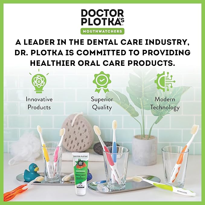 MOUTHWATCHERS Soft Flossing Toothbrushes, Value Pack of 4, Green, Manual Toothbrush for Adults, Ultra Clean, Good for Sensitive Teeth and Gums, by Dr. Plotka's