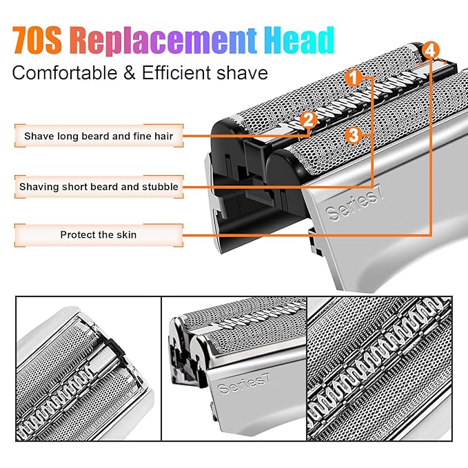 Series 7 70S Electric Shaver Head Replacement,Compatible with Braun Series 7 Shavers 720cc, 730cc, 735s, 750cc, 760cc, 790cc, and 795cc Shaver Foil,2 Pack