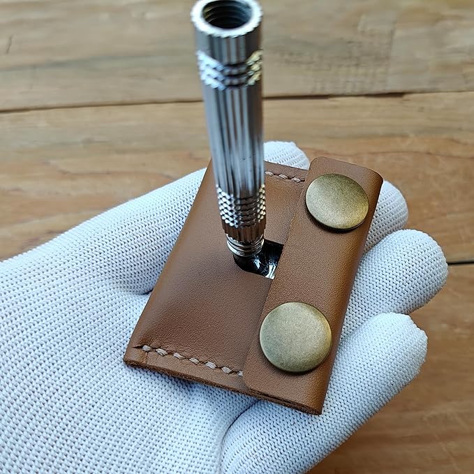 Handmade Leather Safety Razor Travel Cover, Double Edge Razor Head Protective Sheath For men Fits Most Safety Razors (Yellow)