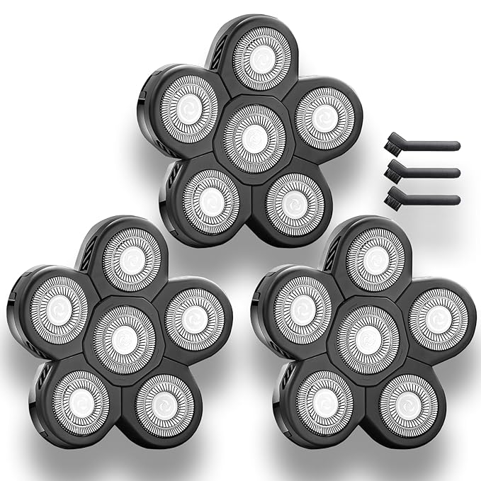 3 Pack Shaver Replacement Blades Compatible with F-ree-bird Head Shaver Kit, 6 Blades Shaver Replacement Heads for Bald Men, Ruixin Replacement Blades for Flex-series Electric, with 3 Brushes.