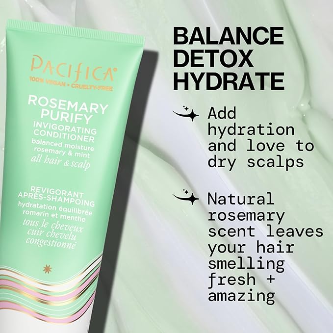 Pacifica Conditioner – Rosemary Purify Invigorating Conditioner with Hydrating Jojoba & Cooling Mint for Balanced Moisture, Sulfate-Free, Vegan & Cruelty-Free, 8 oz