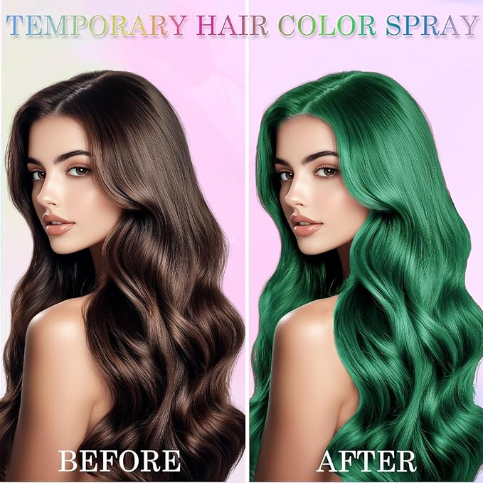 Green Temporary Hair Color Spray for Kids Women, One-Time Use Washable Hair Dye, Non-sticky Colored Hair Spray for Christmas Party, Cosplay, Crazy Hair Day (Green, 120ML)