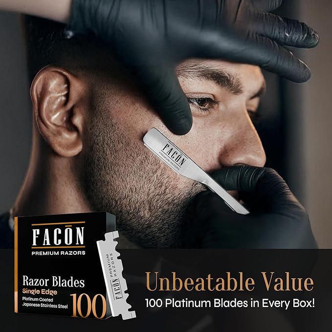 Facón Straight Razors for Men - Professional Barber Straight Edge Razor Kit with 100 Blades, Wooden Stainless Steel Barbero Shaver for a Smooth & Precise Shave, Premium Barber Razor for Men's Shaving