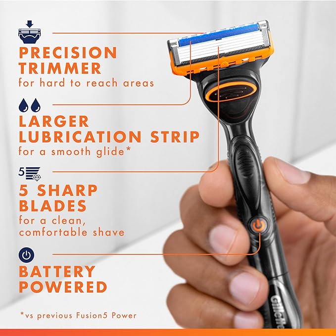 Gillette Fusion5 Power Razor for Men, 1 Gillette Power Razor Handle + 1 Blade Refill, (Pack of 2)